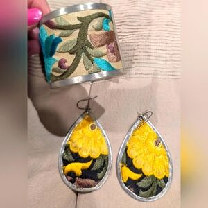 Floral Embroidered Cuff and Earrings Set